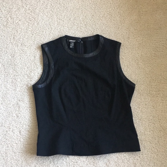 Donna Karan Tops - ⚡️SALE⚡️DKNY black leather trim sleeveless shell